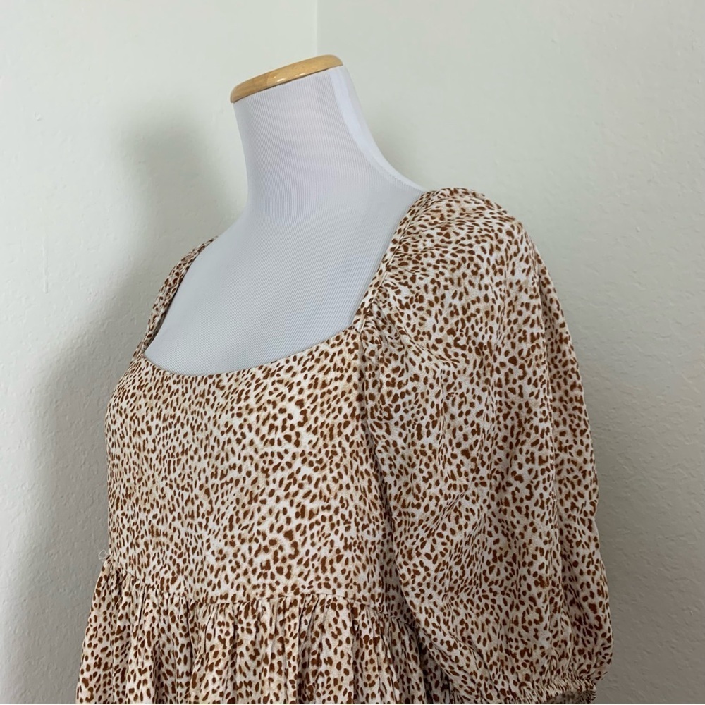 By Together Animal Print Baby Doll Mini Sun Dress Lace Up Back Sz L - Picture 8 of 17